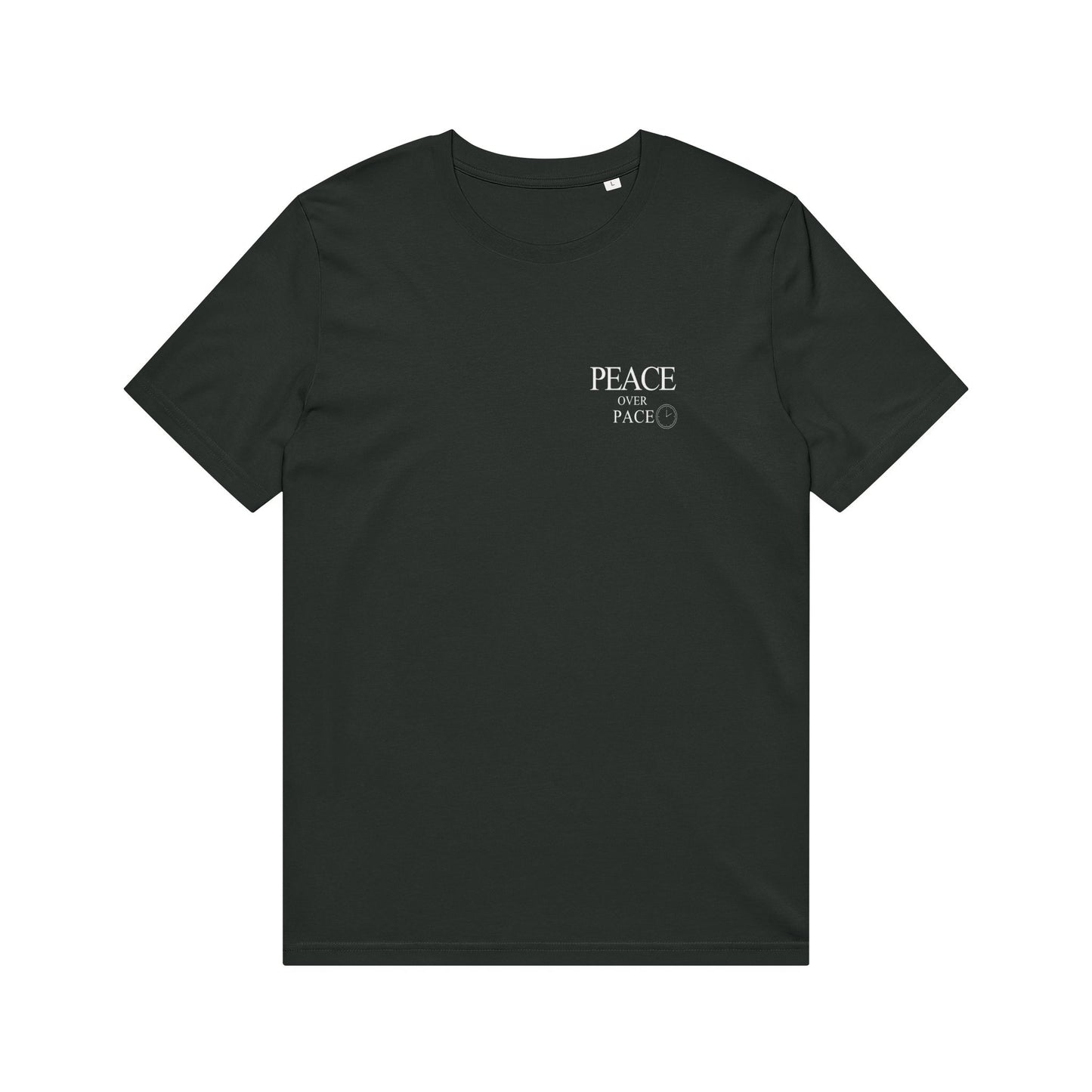 Unhurried Peace Over Pace black tee — slow living apparel soft basics
