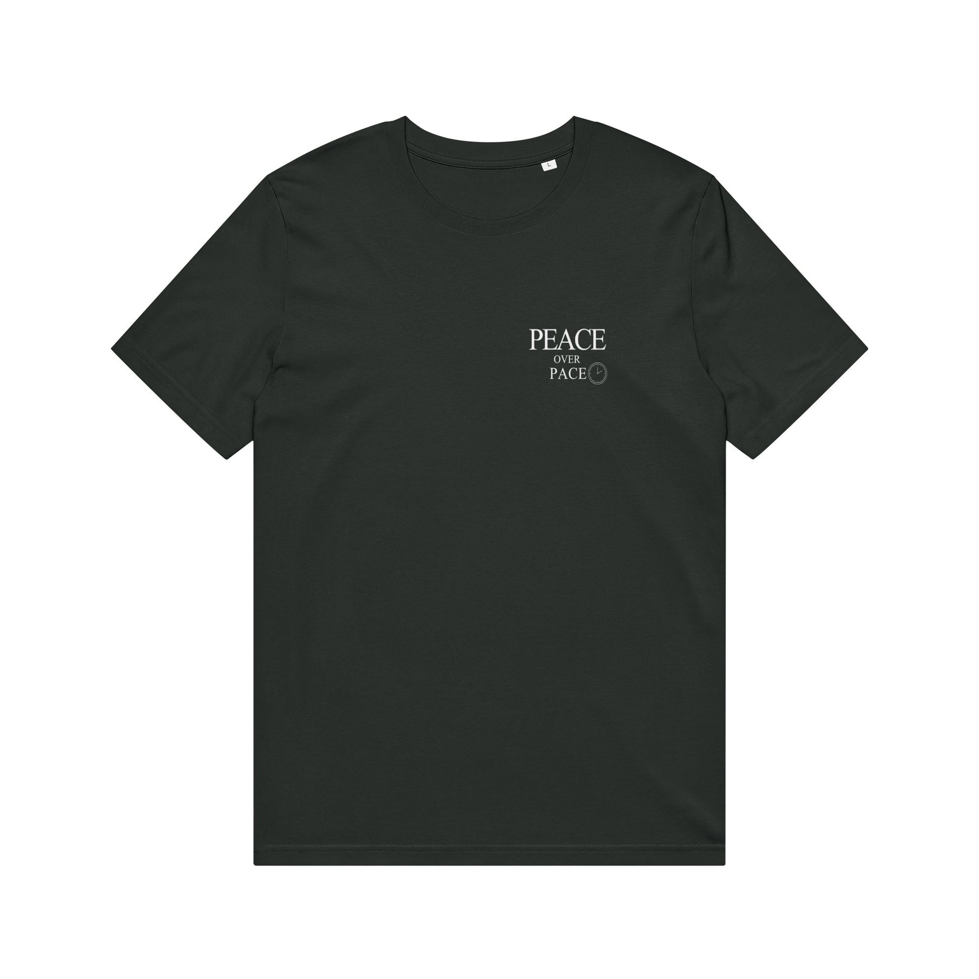 Unhurried Peace Over Pace black tee — slow living apparel soft basics