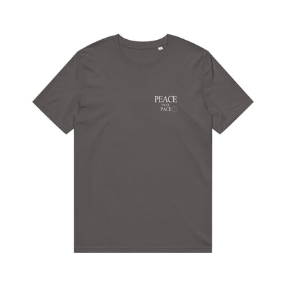 Unhurried Peace Over Pace anthracite tee — intentional living minimalist tee
