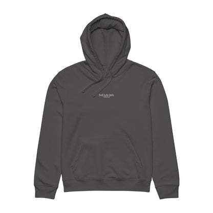 Unhurried Soft Life Only Anthracite hoodie — slow living apparel for people who choose to take it easy.