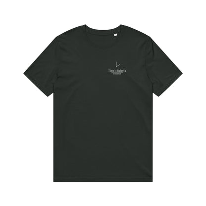 Unhurried Time Is Relative black tee — slow living t-shirt for people done rushing