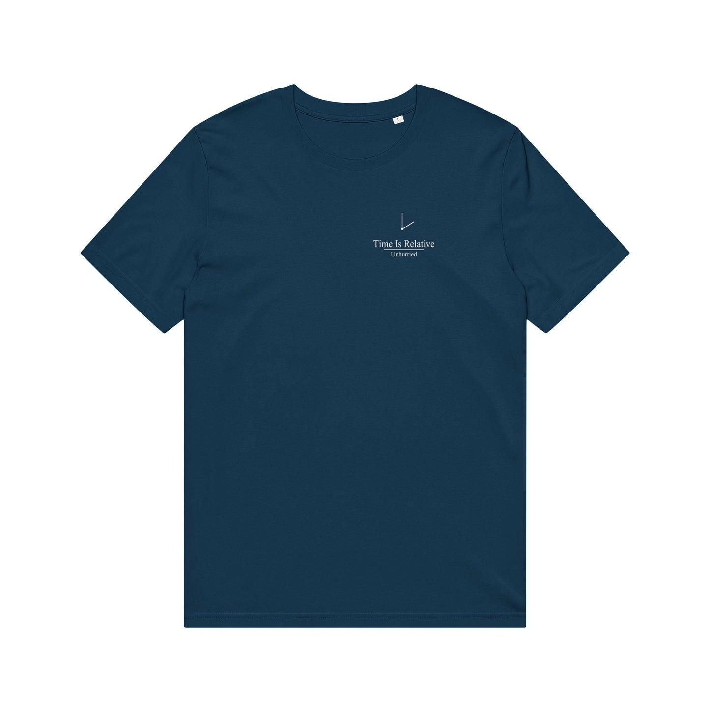 Unhurried Time Is Relative french navy tee — conscious living slow living graphic tee